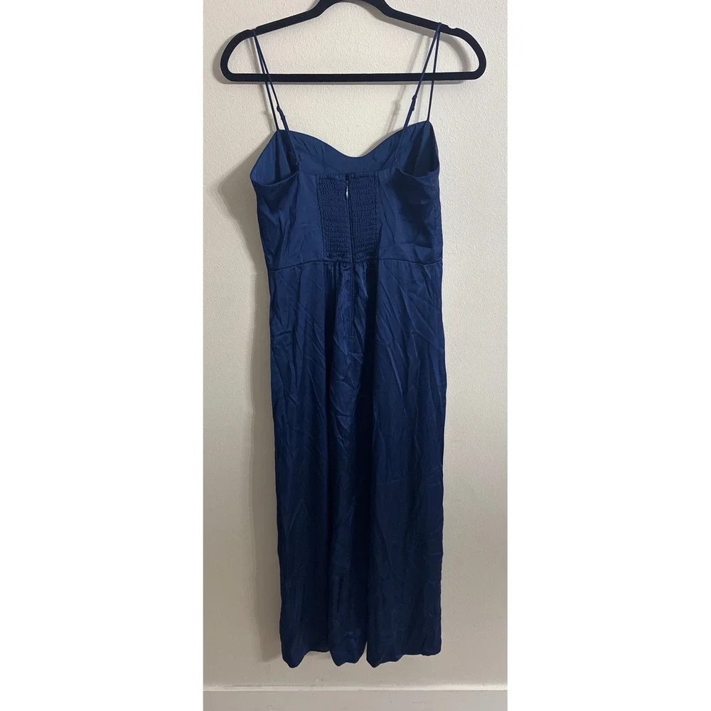 Abercrombie & Fitch Camille Satin Midi Dress Navy Blue High Slit Size Medium